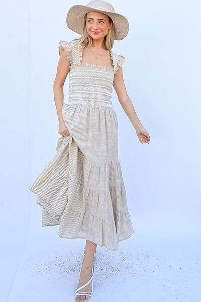 And The Why Linen Striped Ruffle Dress (online only)