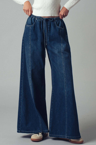 Wide Leg Drawstring Western Pants