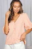 Bubble Sleeve 100%Cotton Blouse Top (Sage or Salmon)