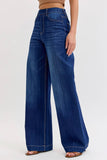 High Rise Pull On Wide Leg Denim