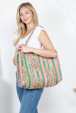 Pink/Green Tiger Reversible Quilted Cotton Tote Bag