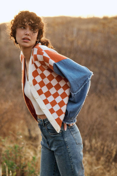 Checker Denim Cardigan