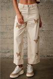 Butterfly Embroidered High-Rise Twill Pants