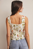 Tropical Print Lined Peplum Top