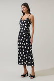 Derba Polka Dot Pleated Satin Midi Dress