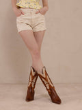 The Fairy | Camel Western Boot in Suede with Inlay