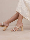 The Feliza | Natural Floral Raffia Heel Summer Block Sandal