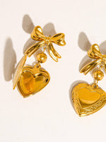 Keryn 18K Non-Tarnish Heart and Bow Locket Earring