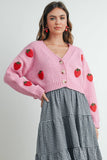 Strawberry Embroidered Cropped Cardigan