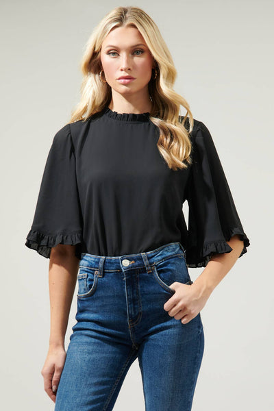 Heartbreaker Bell Sleeve Ruffle Blouse