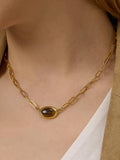 Shay 18K Gold Non-Tarnish Oval Stone Chain Necklace