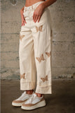 Butterfly Embroidered High-Rise Twill Pants