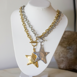 Starlight Toggle Necklace 18k Gold Non Tarinsh Gold Silver Star