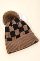 Checkered Pattern Pom Beanie