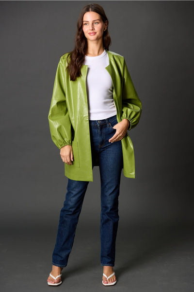Faux Leather Puff Sleeve Jacket