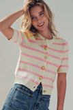 Retro Knit Button-Up Top