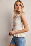 Pointelle Knit Peplum Top (Coral, Ivory, or Navy)