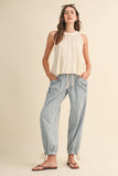 Denim Striped Parachute Pants