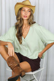 Bubble Sleeve 100%Cotton Blouse Top (Sage or Salmon)
