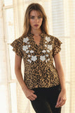 Leopard Printed Ruffle Sleeve Top