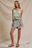 Embroidered Floral Drawstring Shorts