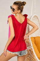 BiBi Shoulder Ribbon Tied Contrast Tank (Website Exclusive)