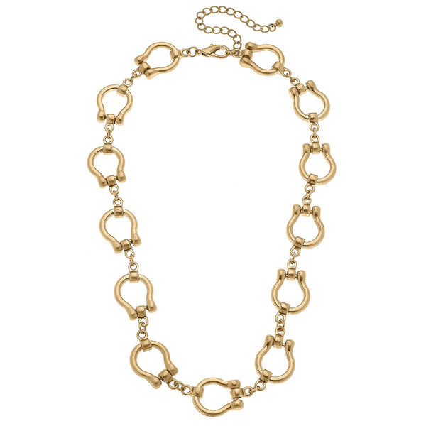 Trigger Horsebit Linked Necklace in Worn Gold