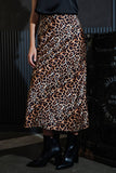 Leopard Print Stretch Satin Midi Skirt