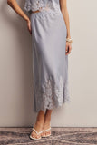 Alora Lace Hem Satin Skirt (Mocha or Slate Blue)