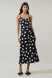 Derba Polka Dot Pleated Satin Midi Dress