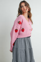 Strawberry Embroidered Cropped Cardigan