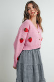 Strawberry Embroidered Cropped Cardigan