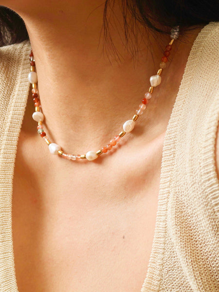 18K Josephine Bohemian Handmade Rose Pearl and Bead Necklace