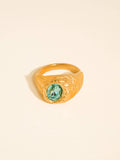 Frostine 18K Gold Non-Tarnish Blue CZ Signet Ring