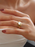 Alouette 18K Gold Non-Tarnish Stone Wave Ring