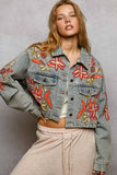 Beaded Embroidered Waist Tab Denim Jacket