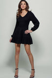 Cashmere Ribbed V-Neck Tiered Mini Dress