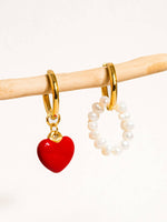 Euphrasie 18K Gold Non-Tarnish Mismatch Heart Pearl Earring