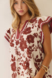 Nancy Floral Blouse (Burgundy or Teal)