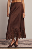 Alora Lace Hem Satin Skirt (Mocha or Slate Blue)