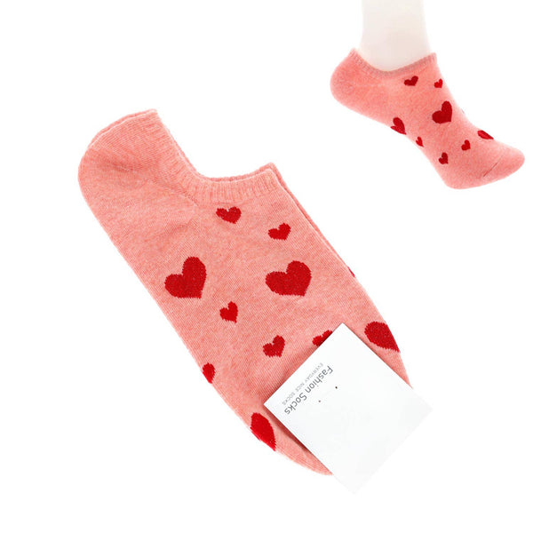 Valentine's Varied Red Hearts Pattern Cotton Ankle Socks