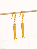 Calypsa 18K Gold Non-Tarnish Fish Charm Drop Earrings