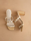 The Feliza | Natural Floral Raffia Heel Summer Block Sandal
