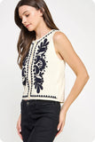 Embroidered Sleeveless Knitted Vest Top (Ivory or Red)