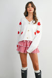 Heart Pattern Cropped V-Neck Cardigan
