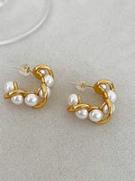 Eudora 18K Gold Braided C-Hoop Earring with Pearl