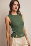 Fringe Hem Knit Top (Ivory or Eucalyptus)