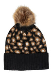 Leopard Print Knitted Pom Beanie