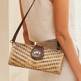 Rattan Convertible Clutch with Removable Leather Strap