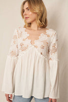 Floral Lace Bell Sleeve Top